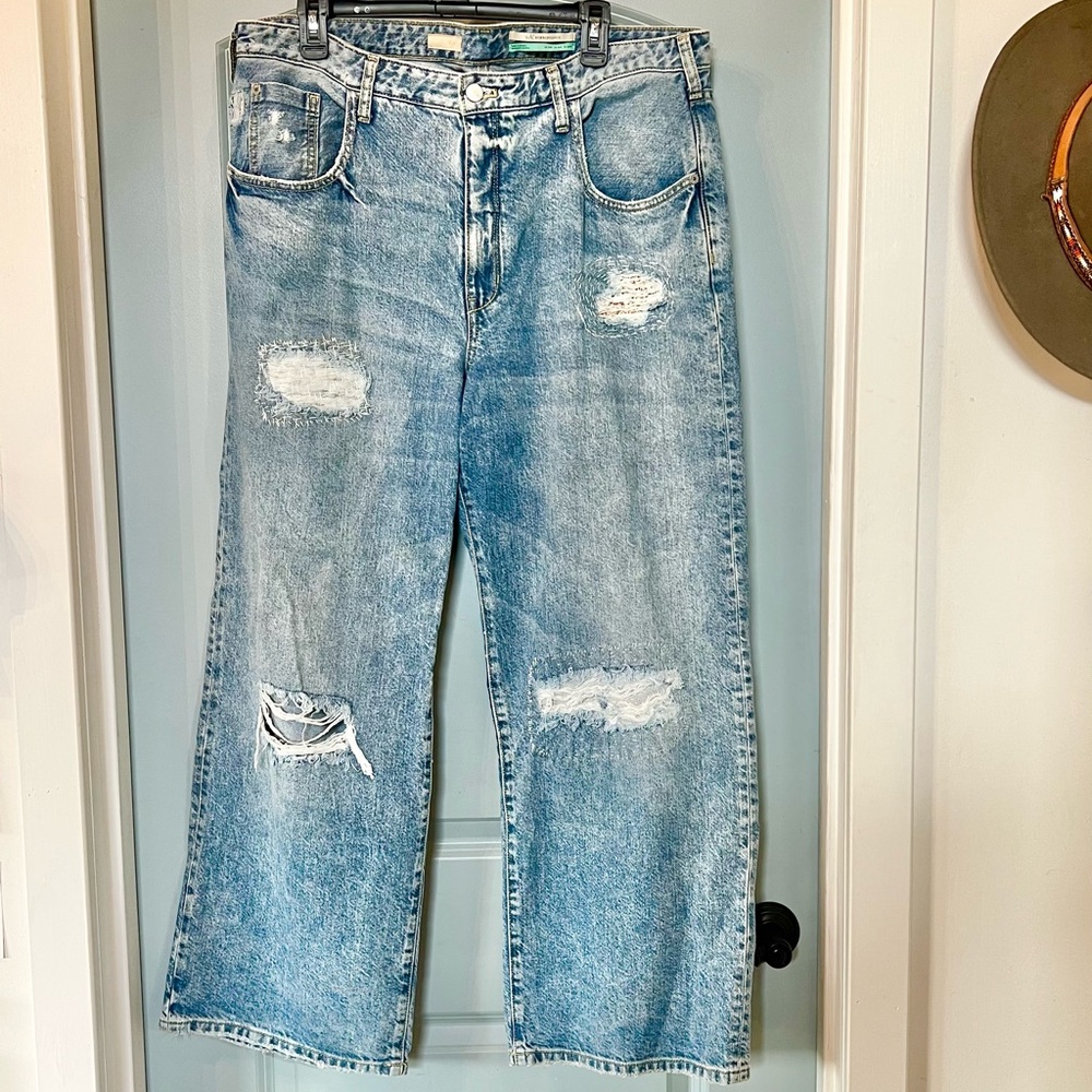 Anthropologie Pilcro Wide Leg Distressed Jeans with Sashiko Patches 16W Plus - Picture 2 of 16